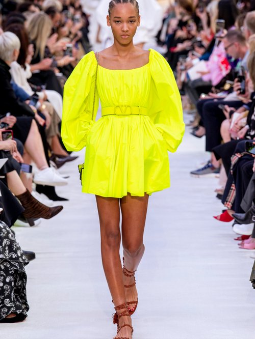 Valentino Puff-sleeve Poplin Mini Dress Yellow - 50% Off Sale