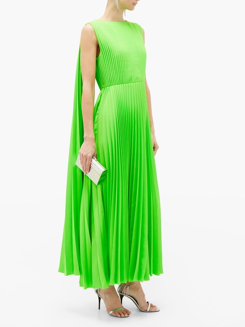 Valentino Caped-shoulder Pleated-crepe Dress Green - 40% Off Sale