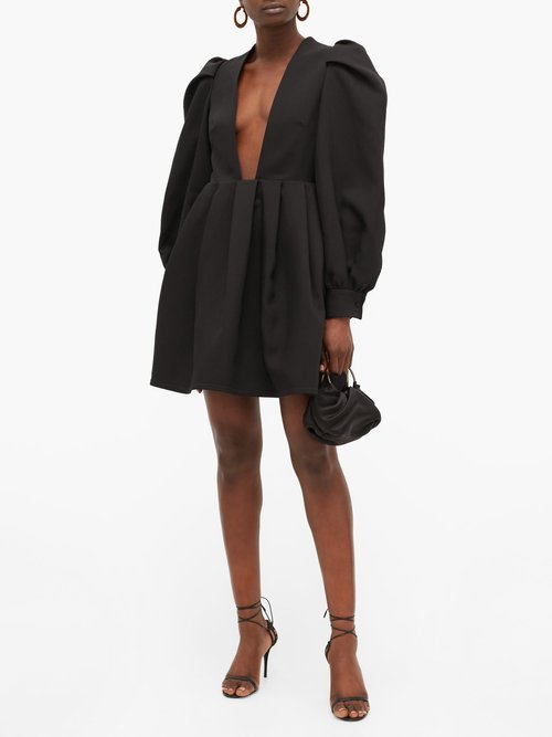 Valentino Plunge-neck Wool-blend Crepe Dress Black - 40% Off Sale