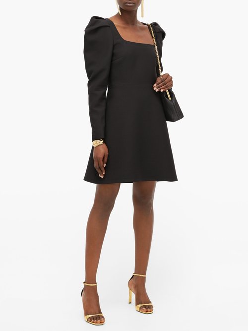 Valentino Exaggerated-shoulder Wool-blend Crepe Dress Black - 50% Off Sale