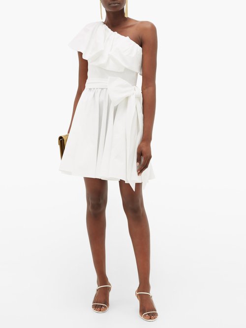 Valentino Ruffled One-shoulder Cotton-blend Mini Dress White - 40% Off Sale