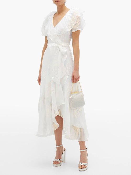 Temperley London Clarisse Ruffled Metallic-jacquard Chiffon Dress White