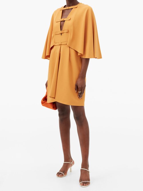 Giambattista Valli Cape-sleeved Cutout Crepe Dress Light Brown - 30% Off Sale