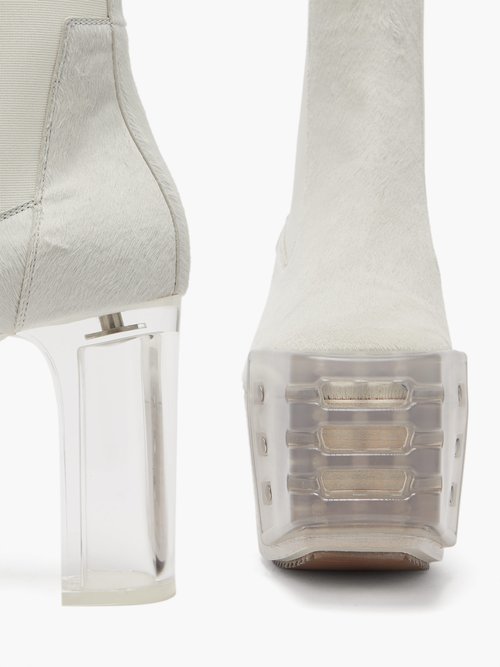 Rick Owens Kiss Plexi-heel Calf-hair Platform Boots White - 50% Off Sale
