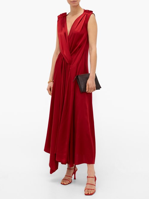 Petar Petrov Aria Draped Side-slit Silk-blend Satin Dress Red - 40% Off Sale