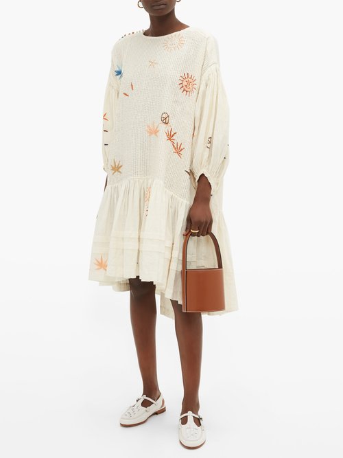 Story Mfg. Verity Embroidered Organic Linen And Cotton Dress White Multi