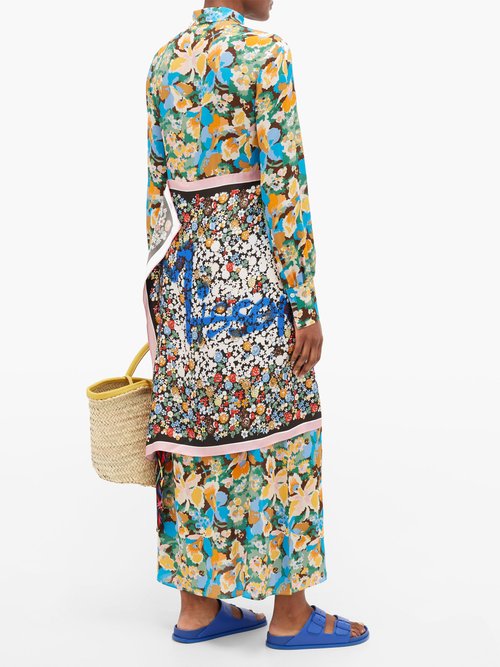 M Missoni Scarf-panel Floral-print Crepe Shirt Dress Multi - 50% Off Sale