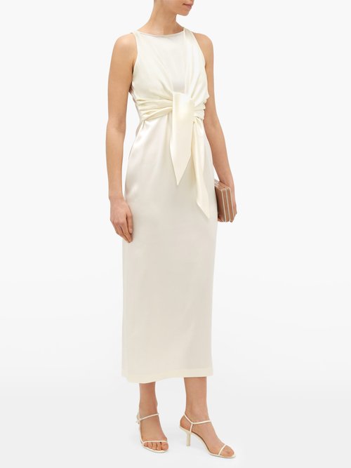 La Collection Nicole Tie-front Silk-charmeuse Dress Ivory – 50% Off Sale