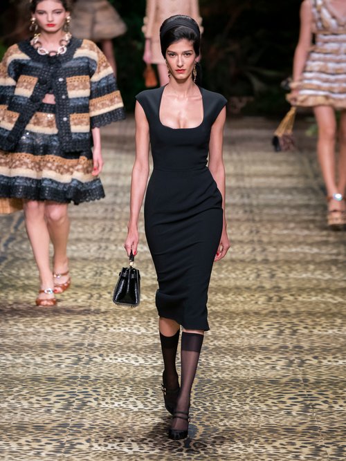 Buy Dolce & Gabbana Cady Square-neckline Crepe Dress Black online - shop best Dolce & Gabbana clothing sales