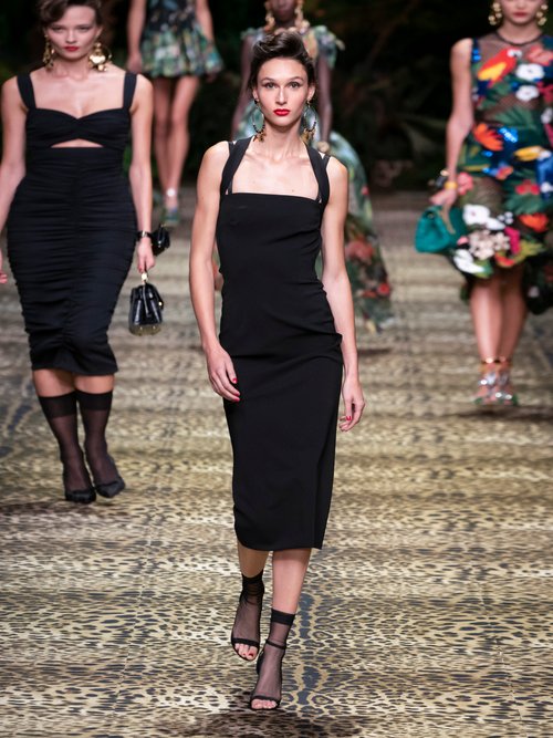 Dolce & Gabbana Crossover-back Crepe-jersey Midi Dress Black