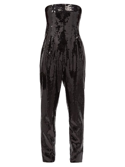 Buy Saint Laurent - Strapless Sequinned Bustier Jumpsuit Black online - shop best Saint Laurent jumpsuits