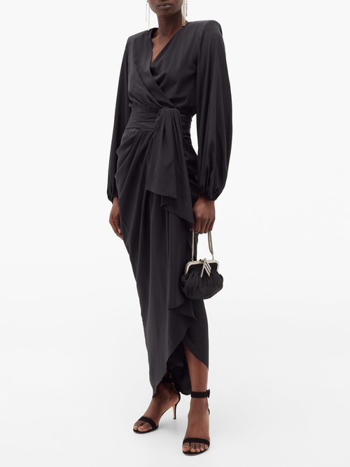 Buy Alexandre Vauthier Tie-waist Silk-blend Crepe Dress Black online - shop best Alexandre Vauthier clothing sales
