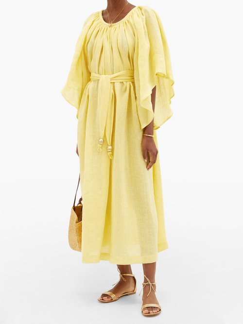 Lisa Marie Fernandez Butterfly-sleeve Linen Midi Dress Light Yellow