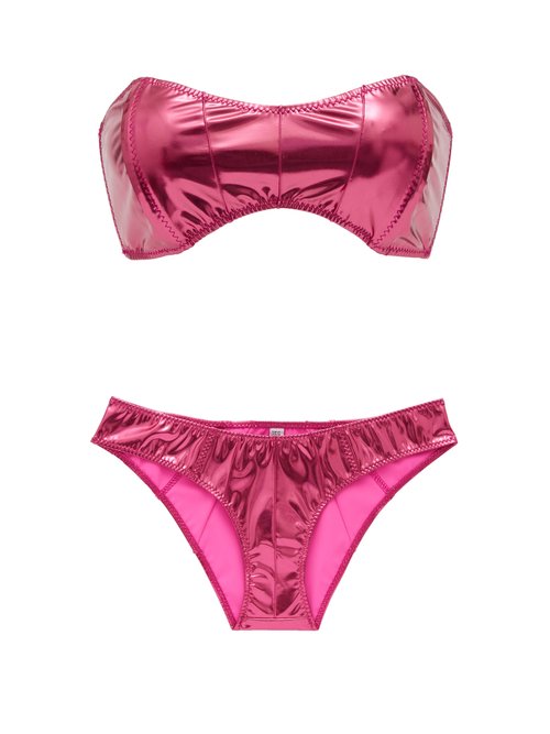 Lisa Marie Fernandez – Natalie Bandeau Metallic-jersey Bikini Pink Beachwear