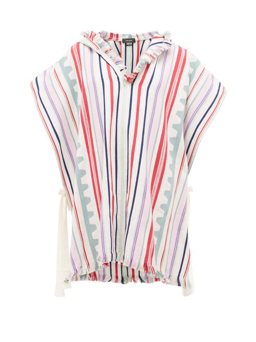 Buy Isabel Marant - Pilen Striped Hooded Cotton-blend Poncho White online - shop best Isabel Marant clothing sales