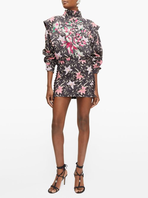 Isabel Marant Givens Floral-print Lace-up Mini Dress Black Multi - 40% Off Sale