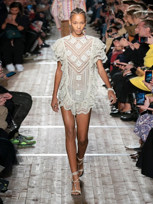 Isabel Marant Zanetti Ruffled Crocheted-lace Mini Dress Ivory - 40% Off Sale