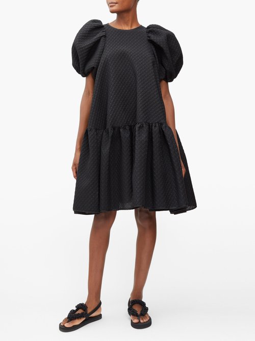 Cecilie Bahnsen Alexa Puff-sleeve Floral-matelassé Dress Black - 40% Off Sale