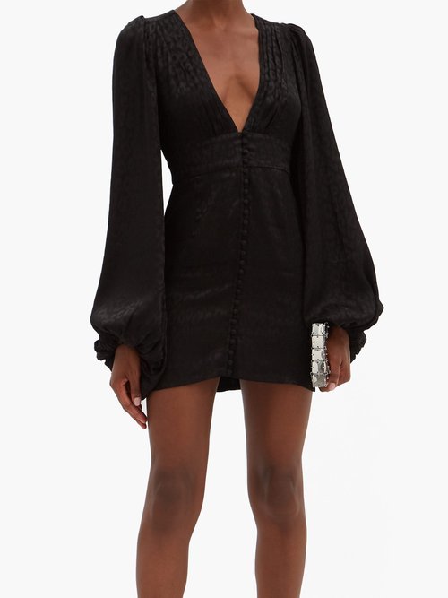 Rat & Boa Isabella Leopard-jacquard Satin Mini Dress Black