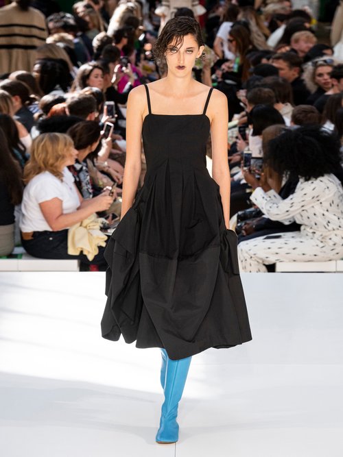 Molly Goddard Astro Gathered Cotton Canvas Midi Dress Black - 60% Off Sale
