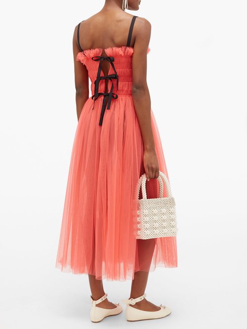 Buy Molly Goddard Shelly Lace-up Smocked Tulle Dress Pink online - shop best Molly Goddard clothing sales