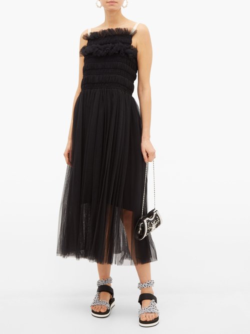 Molly Goddard Barry Hand-smocked Tulle Midi Dress Black - 60% Off Sale