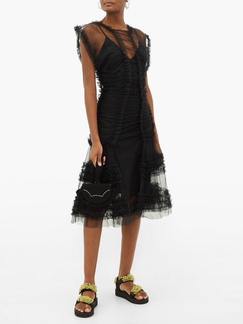Molly Goddard Moss Shirred Tulle Dress Black - 60% Off Sale