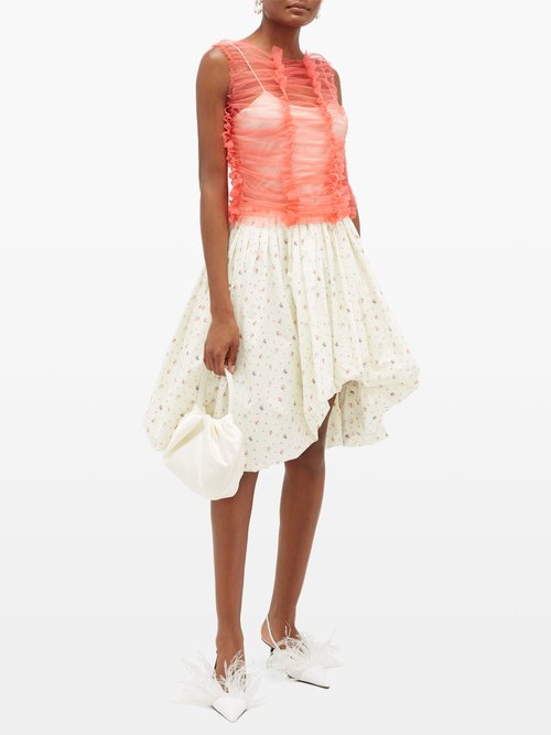 Molly Goddard Joly Ruched Tulle Top Pink - 50% Off Sale