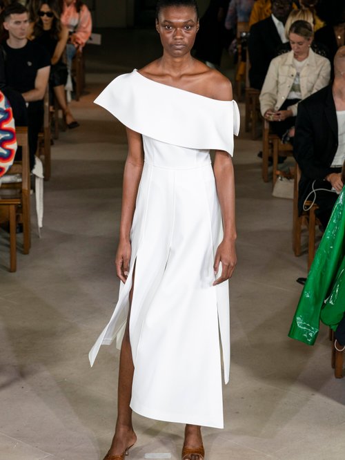 A.w.a.k.e. Mode One-shoulder Asymmetric Crepe Dress White