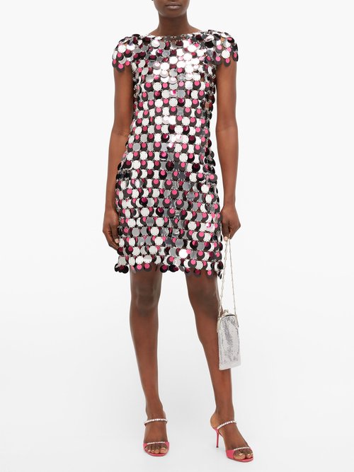 Paco Rabanne Sequinned Three-tone Chainmail Dress Pink Silver - 60% Off Sale