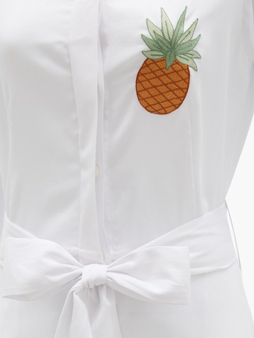 Loretta Caponi Marzia Tree-embroidered Cotton-piqué Midi Dress White Multi