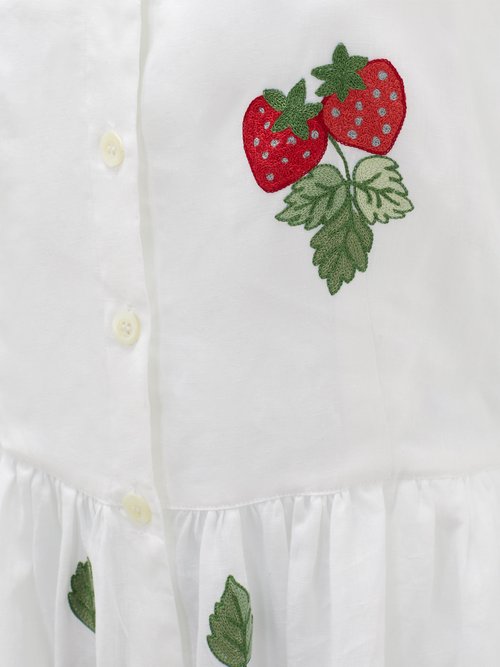 Loretta Caponi Simona Strawberry-embroidered Linen Dress White Multi