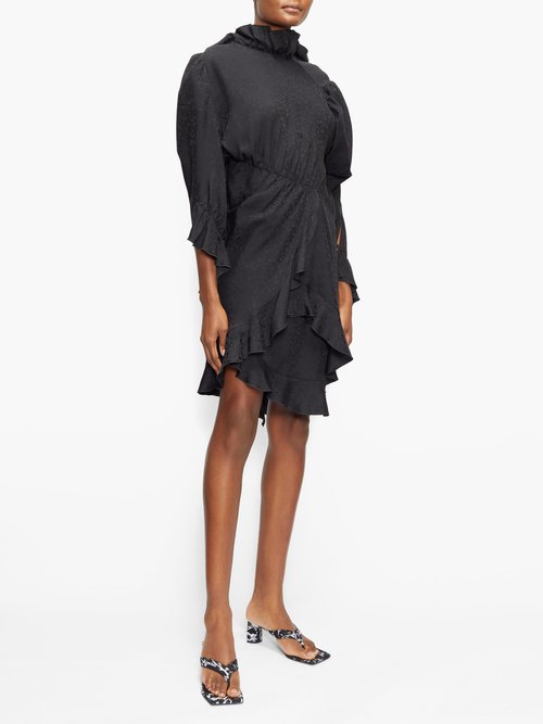 Buy Balenciaga Ruffled Floral-jacquard Crepe Dress Black online - shop best Balenciaga clothing sales