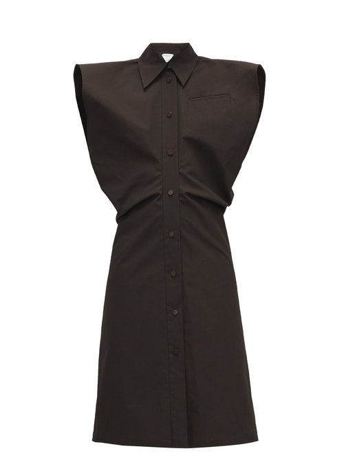 Bottega Veneta - Wide-shoulder Cotton-blend Shirt Dress Dark Brown