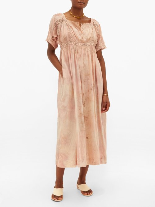Mimi Prober Maria Botanical-dyed Cotton-voile Dress Pink