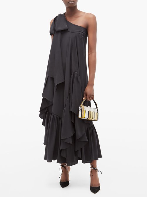 Rochas One-shoulder Asymmetric Ruffled Silk Gown Black - 30% Off Sale