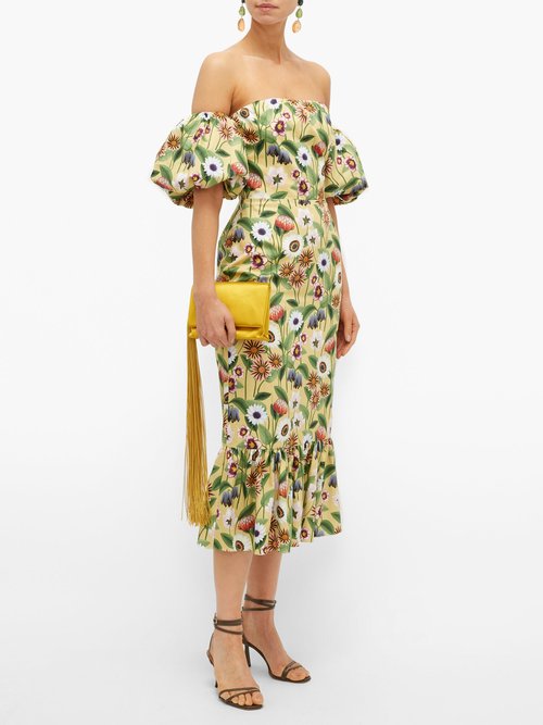 Borgo De Nor Aleila Floral-print Cotton-poplin Midi Dress Yellow Multi - 60% Off Sale