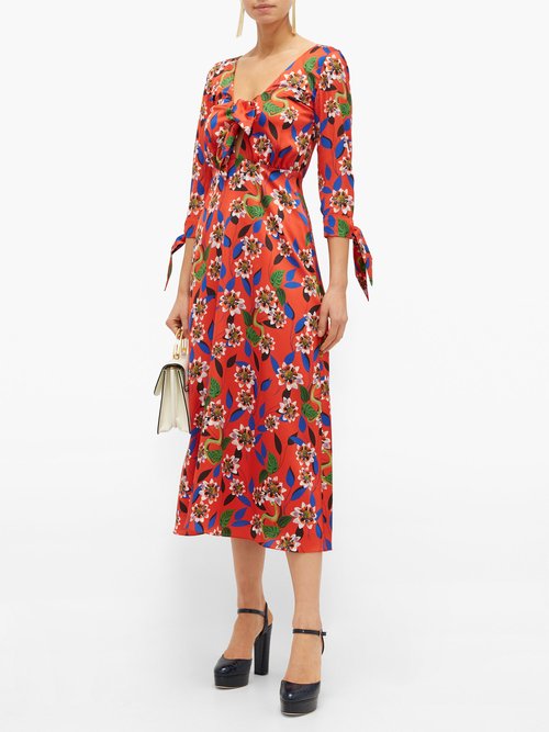 Borgo De Nor Mailou Dreaming Floral-print Satin Dress Red Multi - 60% Off Sale