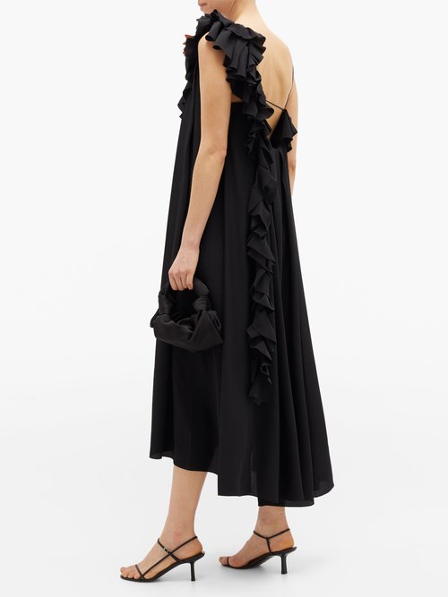 Victoria Beckham Corsage-brooch Ruffled One-shoulder Silk Dress Black