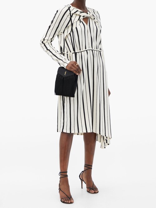 Atlein Asymmetric Striped Plissé-crepe Dress Black Stripe
