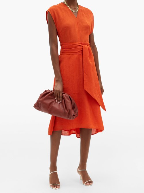 Cefinn Waist-tie Voile Midi Dress Orange