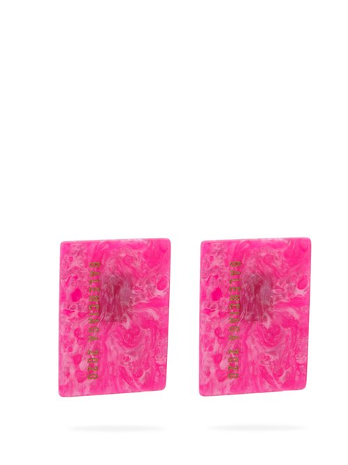 Balenciaga Credit Card Logo-plaque Drop Earrings In Pink