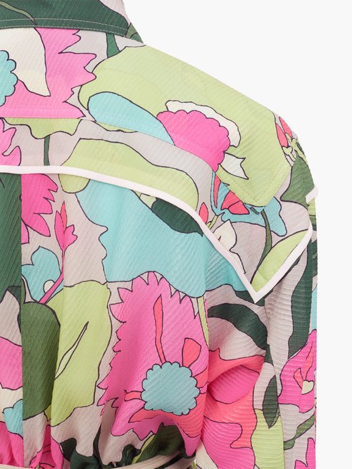 Fendi Windflower Floral-print Crinckled Silk Shirt Dress Pink Print
