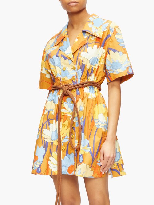 Fendi Daisy-print Poplin Shirt Dress Brown Print