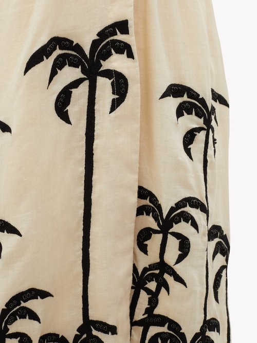 Johanna Ortiz Quizás Palm Tree-embroidered Linen Midi Dress Cream Multi - 60% Off Sale