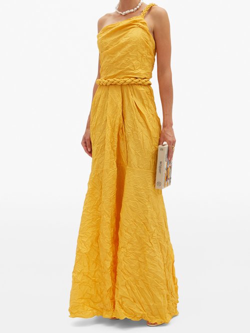 Buy Johanna Ortiz Le Carolina One-shoulder Silk-blend Taffeta Dress Yellow online - shop best Johanna Ortiz clothing sales