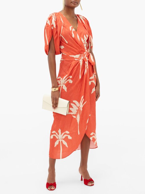Johanna Ortiz Filled With Promises Printed Jacquard Wrap Dress Red - 60% Off Sale
