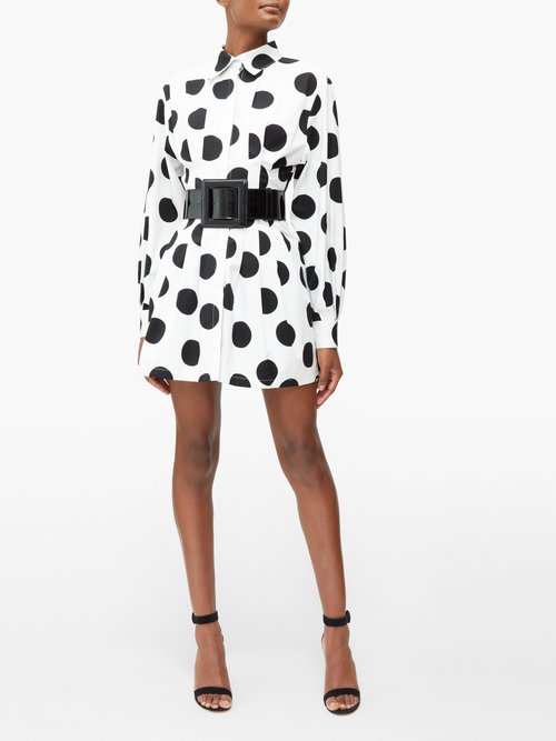 Buy Carolina Herrera Pleated Polka-dot Twill Mini Dress White Black online - shop best Carolina Herrera clothing sales