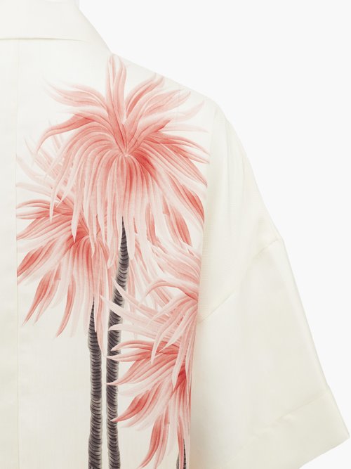Françoise Buttoned Palm Tree-print Silk Dress White Print - 50% Off Sale