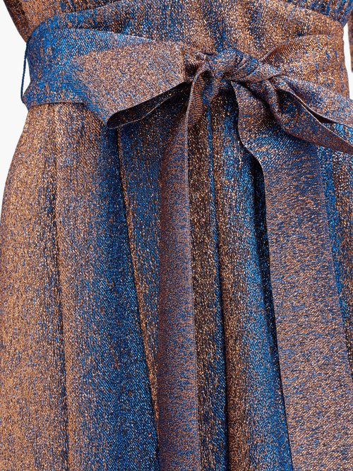 Françoise Plunge-neckline Shot-lamé Maxi Dress Blue Multi - 60% Off Sale